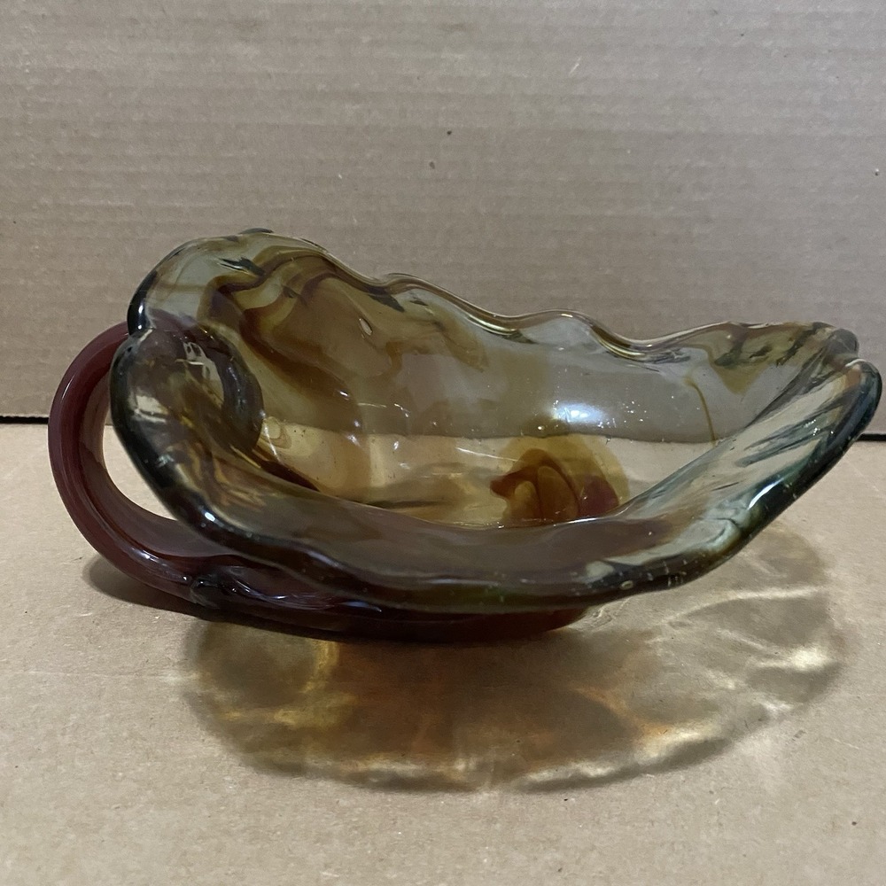 Vintage‎ Murano Style Swirl Sculptured Art Amber Brown Glass Glass Candy Dish - Picture 3 of 11